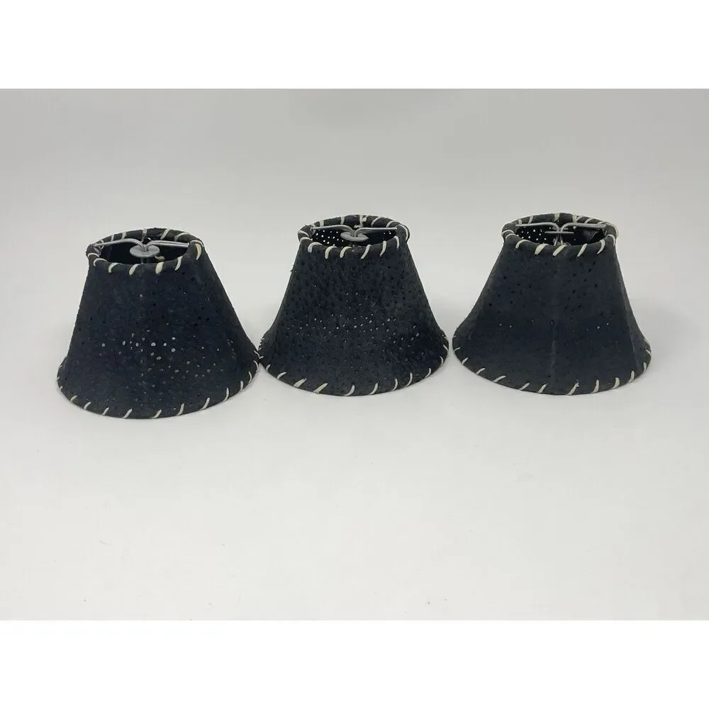 Western Leather Pigskin Suede Chandelier Sconce Lamp Shade 6x4” Black Set Of 3
